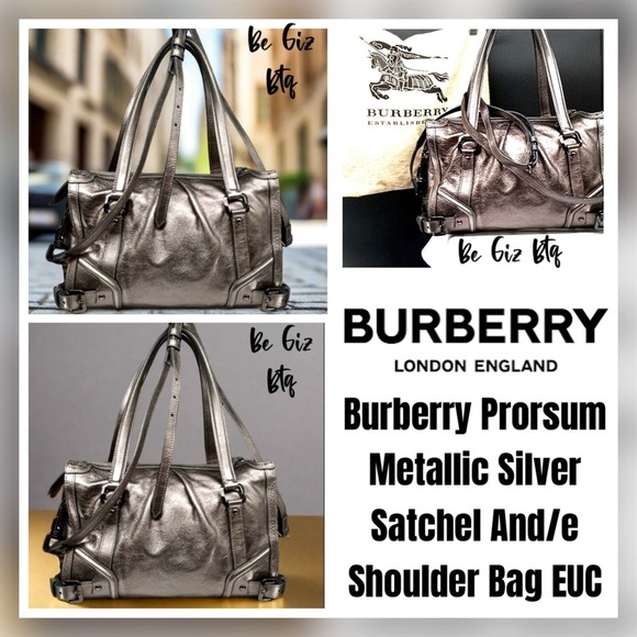 🆑 Burberry Prorsum Metallic Silver Satchel And/e Shoulder Bag Like New EUC